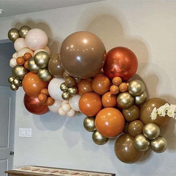 Oransje ballonger Garland buesett med krom Metallic Gull Brun Forskjellige størrelser ballong til babydusj Brudedusj Bursdagsfestdekorasjoner