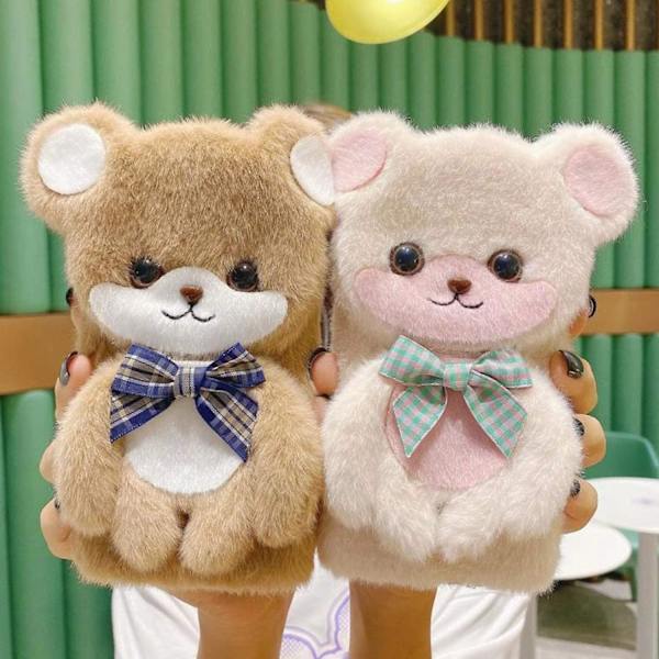 Kompatibel med Iphone 12 Mini Fuzzy Plush Case Söt 3D Rolig Cartoon Björnhandgjord Fluffig Pälslig Päls Rosett Vinter Varm Slät För Kvinnor Flickor Mjuk H