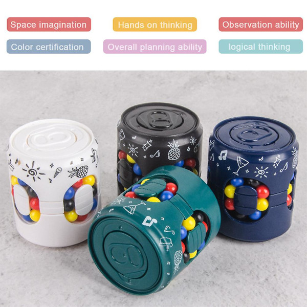 Magic Cans Rainbow Circle Spinner Cube Fidget Puzzle Mini Toy Stress Relief Anti Anxiety Hands Toy（White）