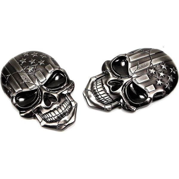 2Pak 3D-klistermærker Metal Skull USA Flag Emblem, 2,75 x 1,77 tommer (2 Pack Skull Stickers/pistolfarve)