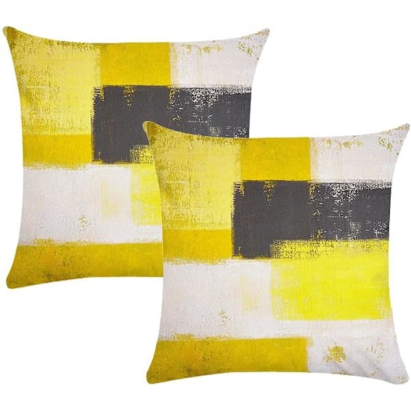 Kudde och Kuddfodral Set med 2 Kuddfodral Abstrakt Gul Grå Målning Modern Konst 45x45cm För Vardagsrum Mjuk Sammet Örngott Soffa Fyrkantig