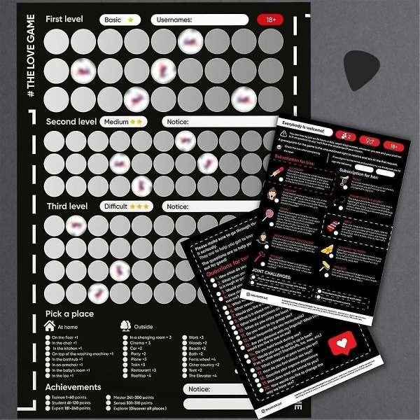 Spill Scratch Off-plakat Spill for par Valentinsdagsgaver Veggplakat henne og for henne（Sort）
