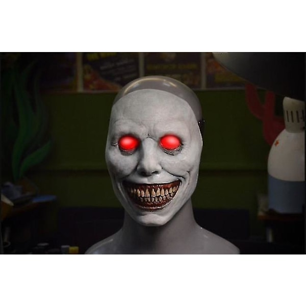 Skräck Halloween Mask Vuxen Smile Demon Skräck Ghost Mask Skrämmande Evil Mask Halloween Demon Mask Kostymfest Dual Cosplay（Ögon kan lysa1）