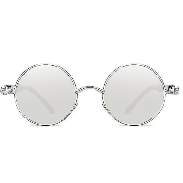 Steampunk Solbriller Vintage Goggles Menn Kvinner Hippie Circle Uv 400 Cyberpunk Solbriller Eyewear（Sølvramme Sølvlinser）