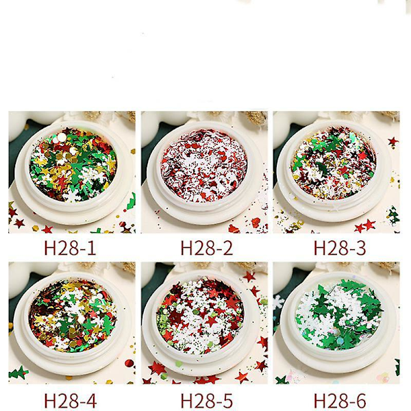 6 Burkar Med Blandade Snöflingor Nagelglitter, Färgglada Sjöjungfruflingor, Laserglitter Stjärnkonfetti Glitter För Semesterkonstdesign Eller Makeup.