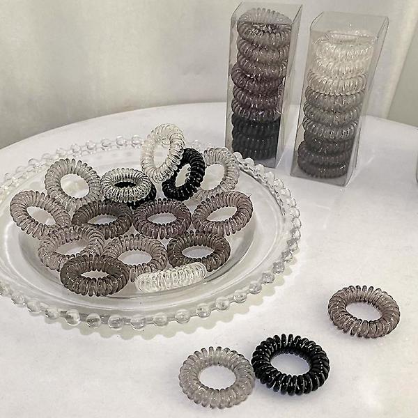 Spiral Hårband, 9 Transparenta Gradienta Grå Plast Hårband, Spiral Hästsvanshållare, Telefonlinje Våghuvud, Damernas Hårtillbehör Set