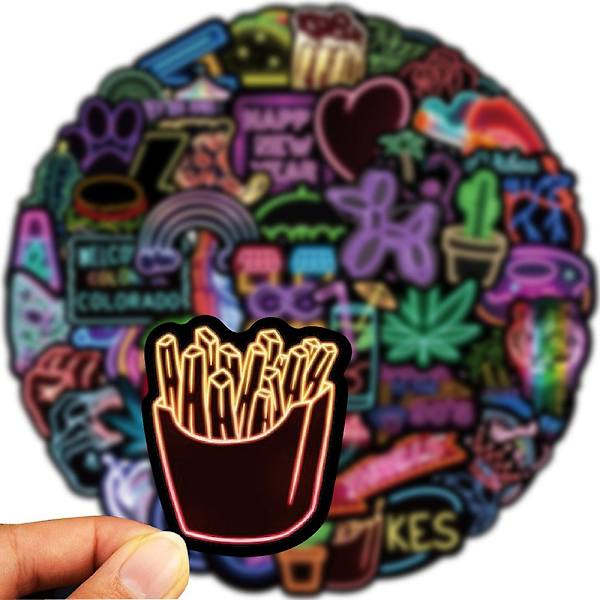 Neonlys klistremerker | 50 stk | Vinyl vanntett klistremerker for bærbar PC, skateboard, vannflasker, datamaskin, telefon