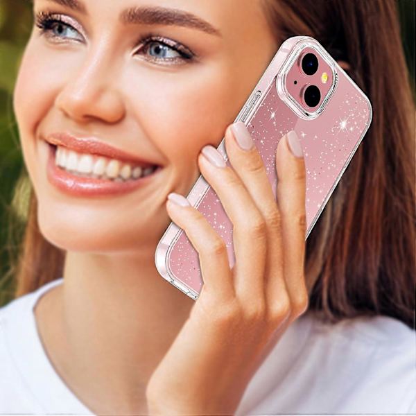 Glitterfodral för iPhone 15 plus 6.7\", Söt Transparent Bling Glittrande Skyddande Smalt Mjukt Stötsäkert Skal för Kvinnor Flickor Telefonfodral