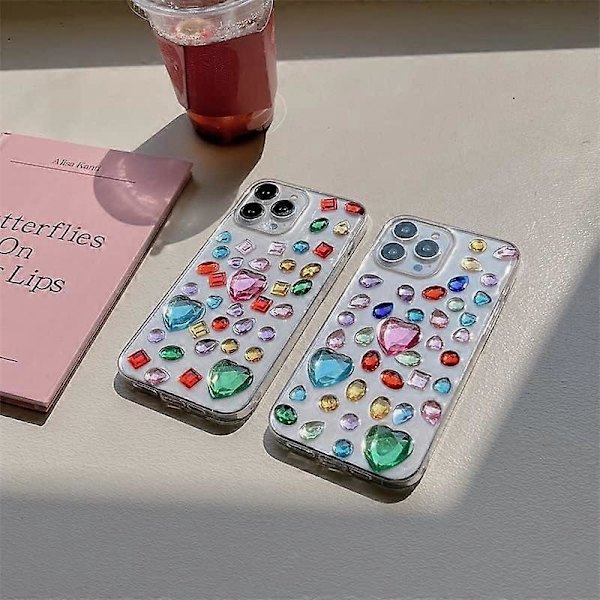 iPhone 14 Pro-fodral med färgade diamanter 4D Twinkle Glitter Spark Lyxig Girly Estetisk Personlig Design för Kvinnor