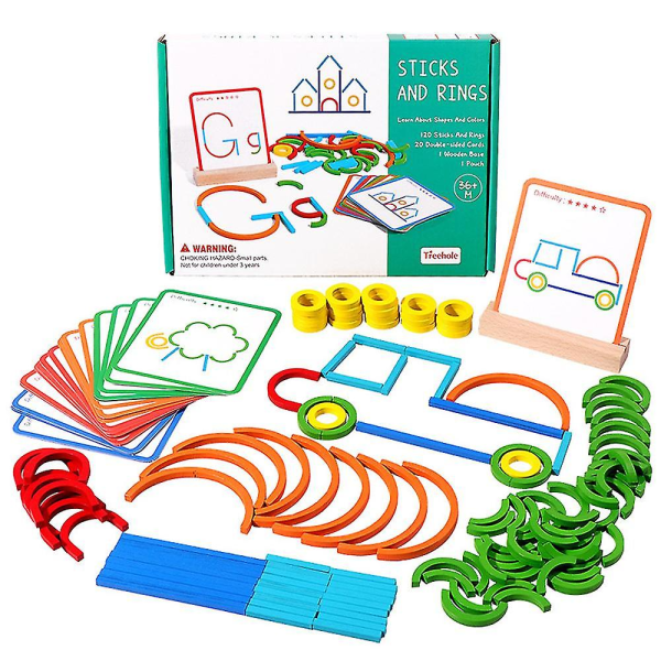Regnbågsbyggstenar Färgglada träpussel Monteringsleksaksset Pinnar Ringar Lärande Pedagogiska leksaker