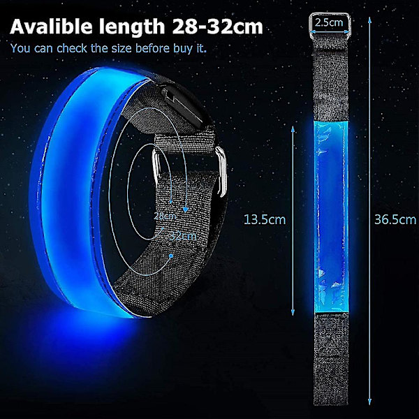 2 stk. løbelys til løbere genopladelig LED-armbind reflekterende blå