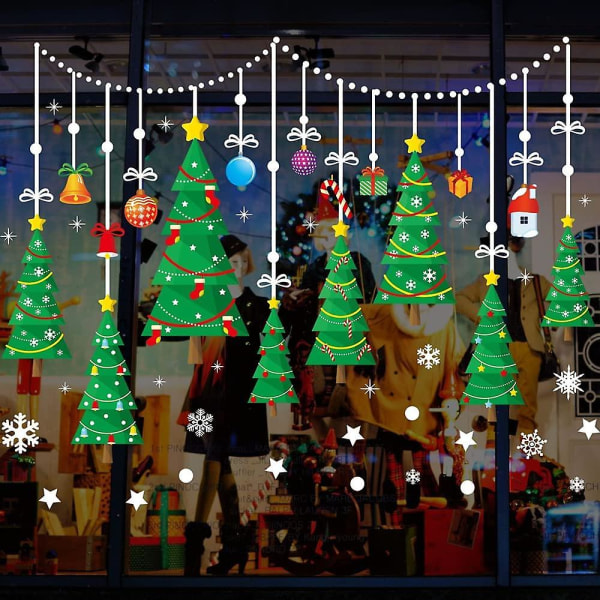 Christmas Window Clings-klistremerker Snowflakes Window Clings Julenissen Reindeer Decals Klistremerker God jul