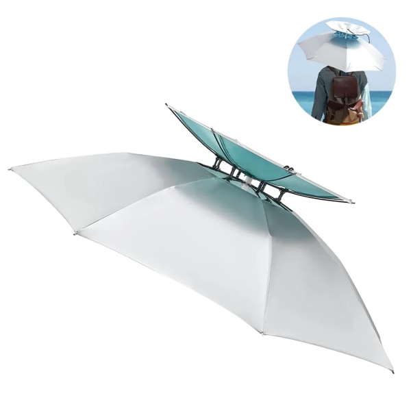 95 cm hopfällbar paraplyhatt - med handsfree pannband Vit