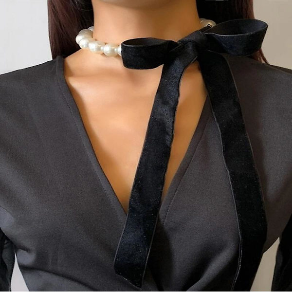 Mote Perle Choker Halskjede For Kvinner Daglig Bruk (svart)