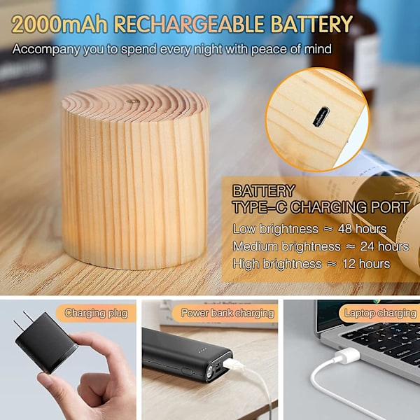 Liten tre berøringsdimmbar LED-bordlampe USB C oppladbar bærbar nattlys batteridrevet moderne trådløs bordlampe for stue B