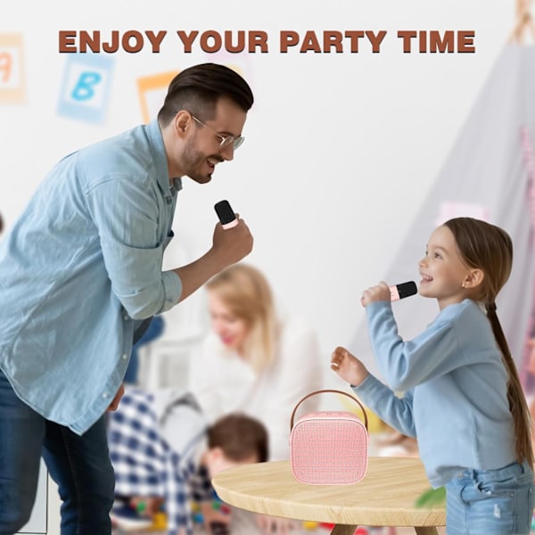 Mini Karaoke-laite lapsille, Kannettava Bluetooth-kaiutin langattomalla mikrofonilla, Lahja pojille ja tytöille 4-10 vuotiaille syntymäpäiville ja joulujuhliin (Vaaleanpunainen)