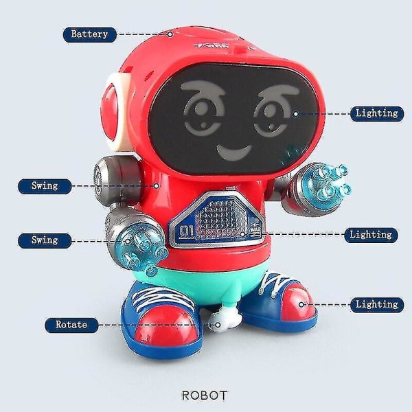 Toy Elektrisk tecknad robot dansande musik Ljus barnleksak (röd)