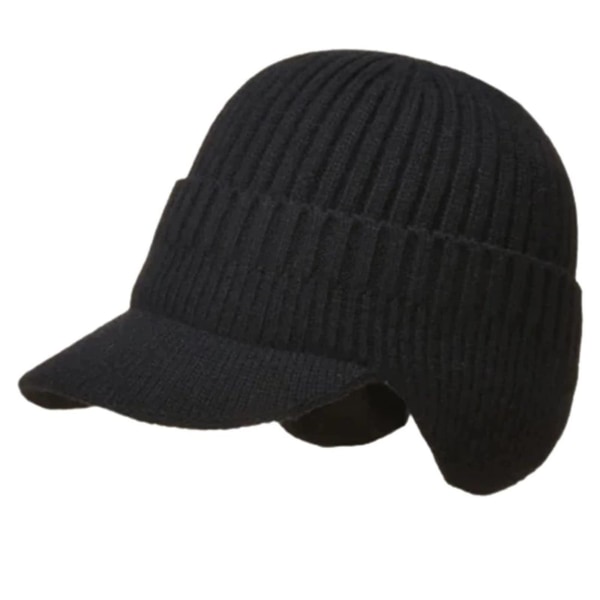Lämmin kuulosuojaus Neulottu hattu ulkopyöräilyyn Tuulenpitävä Ohut Visor Peaked Cap Pehmoiset talvihatut (musta)