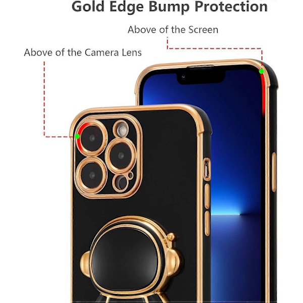 Kompatibel med iPhone 14 Pro (6.1\") Skal med Söt Astronaut Stativdesign Stötsäker Plätering Telefonskal för iPhone 14 Pro - Svart