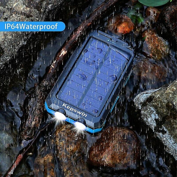 20000mAh bærbar solcellelader, solenergibank vanntett ekstern backup batterilader med 2 USB/LED lommelykter kompatibel med iPhone, nettbrett