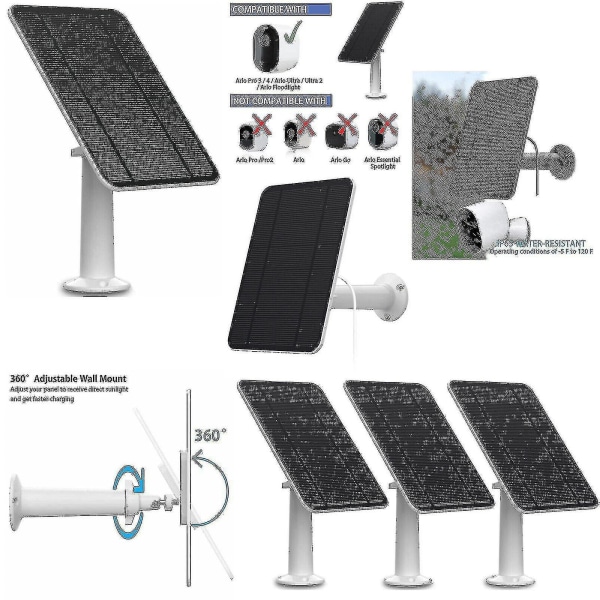 Solpanelopladning til Arlo Ultra/ultra 2/pro 3/pro 4/pro 3 Floodlight/go 2 4w