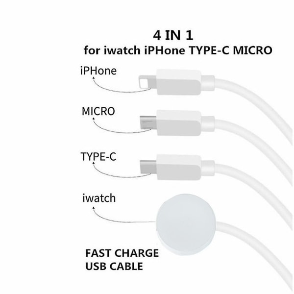 4 i 1 laddare Kabel Watch Telefon Ios/micro/type-c/ watch Snabbladdning USB kabel För Apple Iphone Iwatch Huawei SamsungBlack
