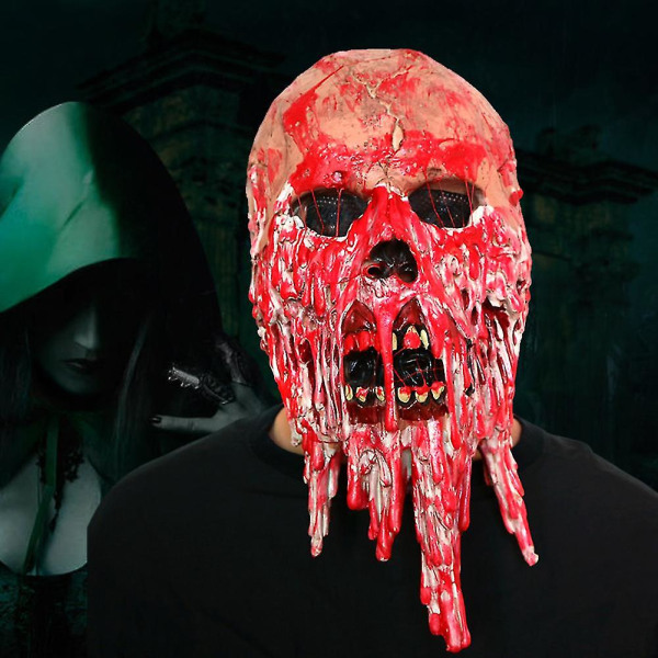 Skrämmande blodigt ansikte Skalle Mask Halloween Zombie Skräck Skräck Bärbar Kostym Festrekvisita