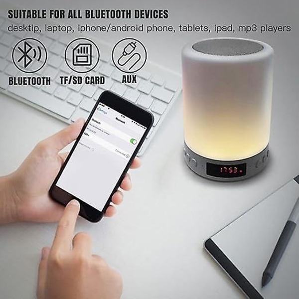 Bluetooth-högtalare Dimbar sänglampa Touch Control Rgb 6 Färgförändrande nattljus väckarklocka bordslampor för sovrum