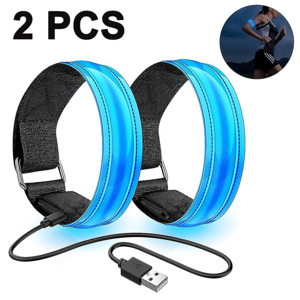 2-pak løbelys til løbere Genopladeligt LED-armbånd reflekterende blå