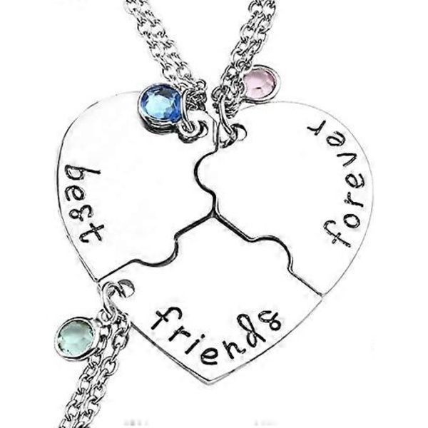 Silverfärgad legering med strass, halsband med texten \"Bästa vänner för alltid och evigt\" BFF-halsband med graverad pusselformad vänskapsberlock, set (3-pack)