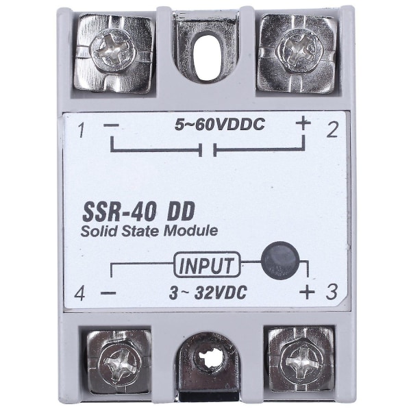 Yksivaiheinen puolijohderele Dc-dc Ssr-40dd 40a Dc3-32v Dc5-60v Valkoinen+hopea (White Silver)