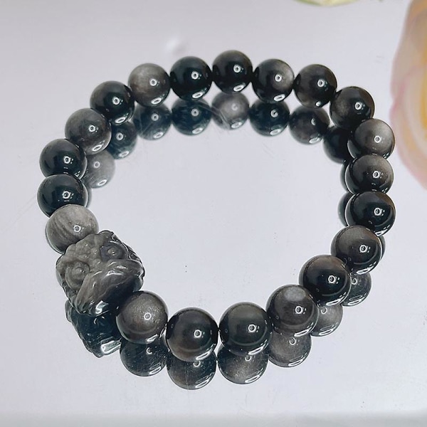 2 stk. Obsidian Perle Løve Armbånd til Par