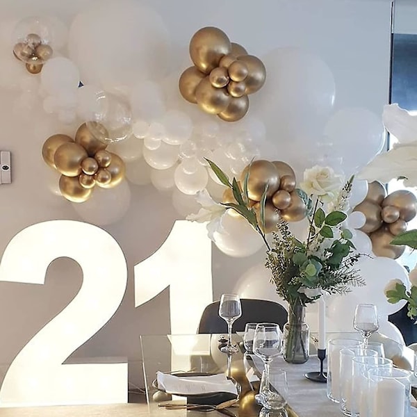 Vitguld Konfetti Ballong Girlang Båge Kit, 114st 18tum 12tum 10tum 5tum Latex Vitguld Konfetti Ballonger För Bröllop Födelsedag Jubileum Firande