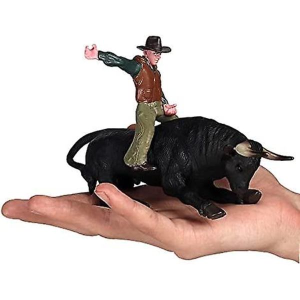 Cowboy med svart tjurfigur Tjurryttare Miniset Texas Longhorn Ko Modell Bondgårdsdjur Nötkreatur Dekoration Tjurfäktare Samlarobjekt