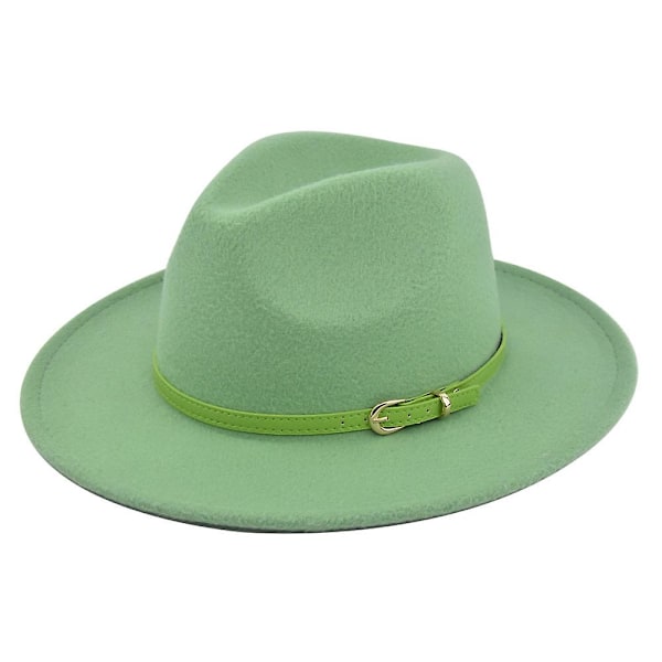 Klassisk Retro Jazz Hat Grønn Belte Ullhatt Cowboy Hat Retro Svart Ull Flat Brim Hat