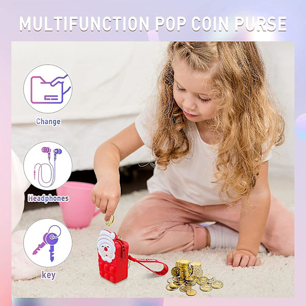 Söt Mini Pop-plånbok för flickor, söta påskpop-leksaker presenter för flickor, tryck på pop-plånbok leksak, pop nyckelring myntväska leksaker för påskpresenter (vit)