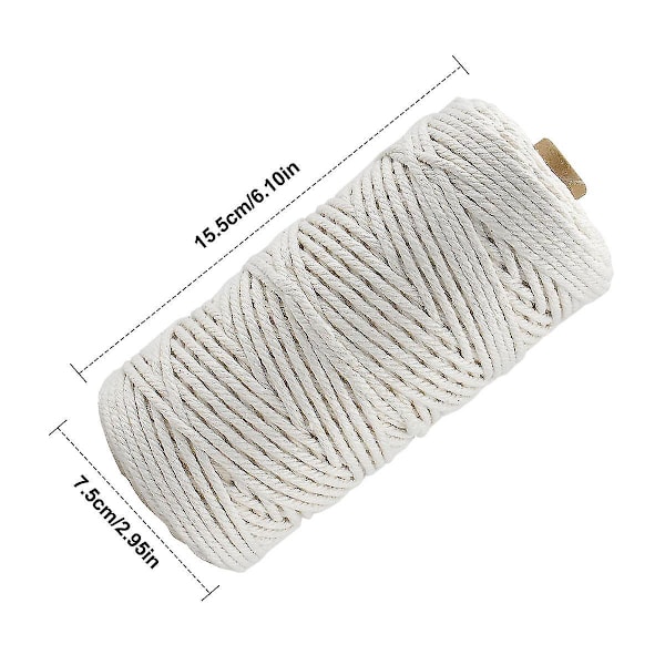 Macrame-snöre, 3mm 100 meter Mjuk Bomullsmacrame-snöre Naturlig Bomull