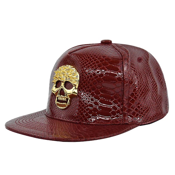 Hip-hop-hatt Skalle Flat Brim Baseball Cap Diamond Metal Label Personlighet Lærbrem Hatt Lastebilsjåførhatt Hip-hop-hatt