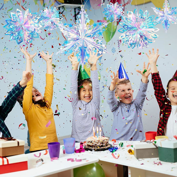 3-pack 3D Regnbågshängande Dekorationer för Festtillbehör, Regnbågsglänsande Snöflinga Boll Blomma Boll Hexagon Stjärna?fläkt Dekorativ för Födelsedag