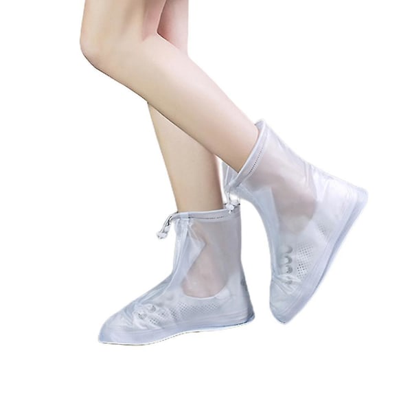 Uudelleenkäytettävä vedenpitävä luistamaton, kulutusta kestävä vetoketjullinen kengänsuoja Cover (M, valkoinen)
