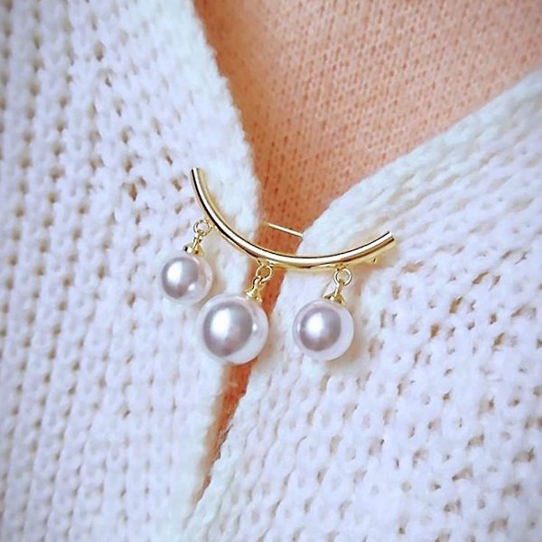 Kvinnors brosch pin faux pärla dingla pärlor krage slag brosch pin kläder smycken
