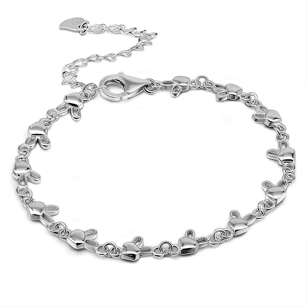 925 Sterling Sølv Hjerte Armbånd Kvinner Smykker Gave 20cm