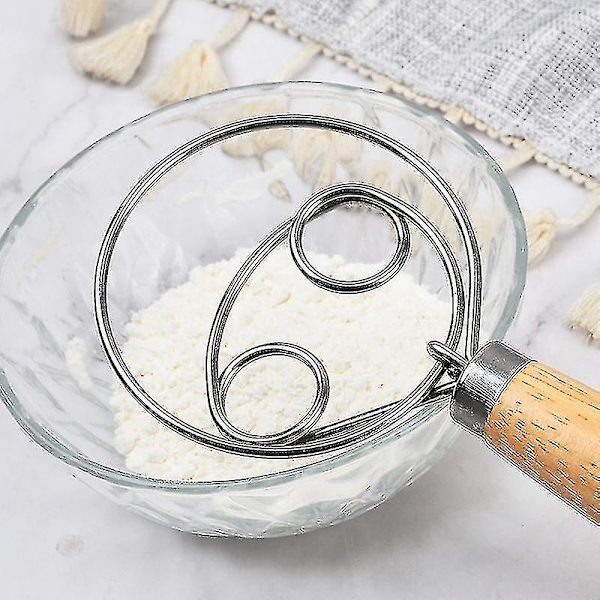 Danskt Degvisp i Rostfritt Stål, Holländsk Stil, Bröddeg Handmixer, Träköksbakverktyg O（Dubbel cirkel）