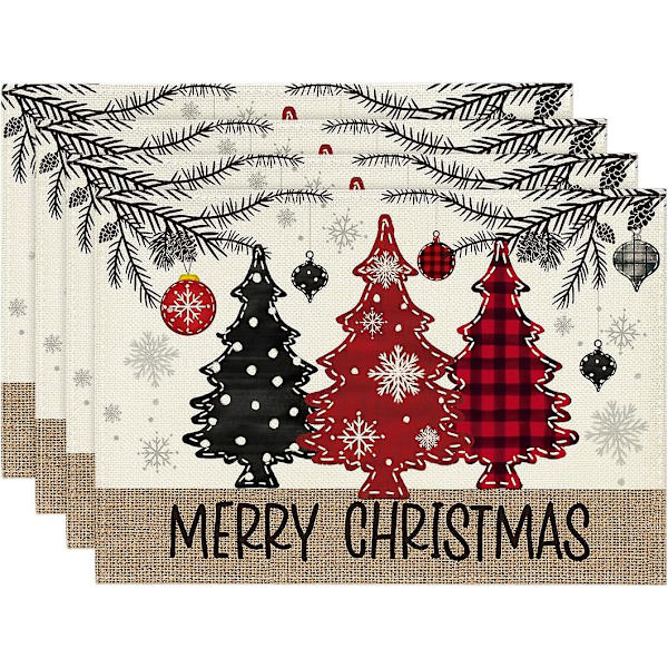 Röd Tallkottar God Jul Matskivor Set om 4, 30.48 X 45.72 Cm Vinter Jul Bordsskydd för Fest Kök Matrum Dekoration