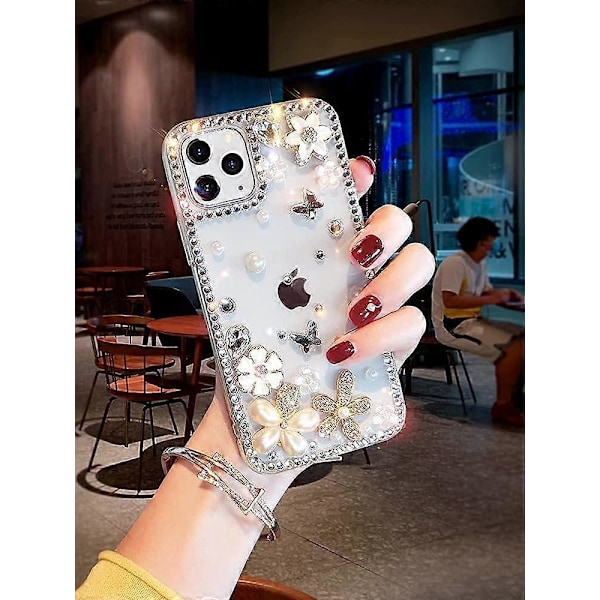 iPhone 13 Pro Max Skal Diamantfodral för Kvinna, 3D Glitter Glimmande Bling Fodral Lyxig Glansig Kristall Rhinestone Diamant Stötfångare Klar