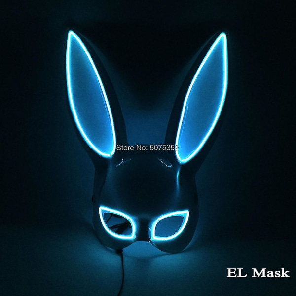 Söt Långa öron Bunny Mask Halloween Jul Kanin Mask Kvinnor Cosplay Mask Led Blinkande Lysande Masker Alla hjärtans dag present（Blå 1）