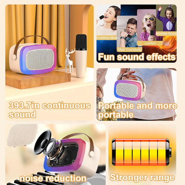 Karaoke-maskin med 1 trådlös mikrofon, bärbar Bluetooth-högtalare med HD-ljud PA-systemstöd vokalavskärning, USB, SD, AUX-ingång för fest, möte