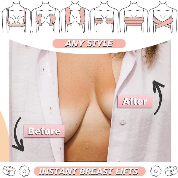 Brysttape, brystløftetape og brystvortedeksler, push-up-tape og brystpastier Stroppløs BH-tape Bryststøttetape for store bryster, usynlig klaff