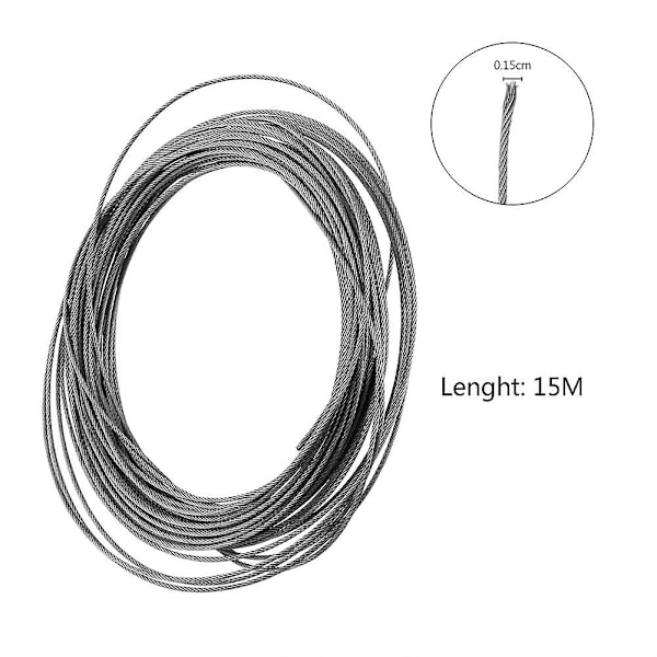 304 Rostfritt Stålvajer, Flygplansvajer för Räcke, Däck, DIY-räcke, Diameter 1,5 mm, Längd 15 m