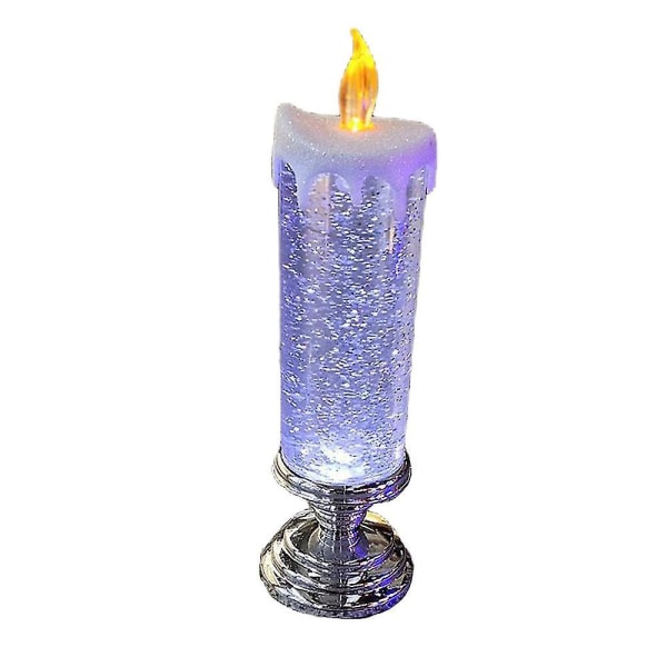 Joulun Led liekettömän kynttilän valon väriä vaihtava pyörivä kimaltava kynttilälamppu Joulujuhlasisustus (hopea)